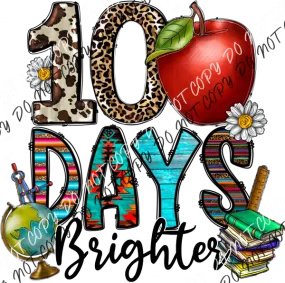 100 Days Brighter Apple, Globe, Books DTF Transfer