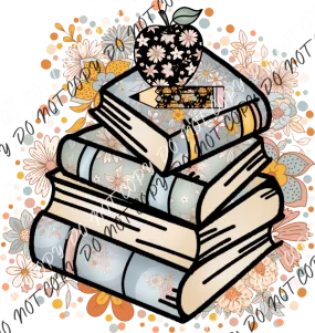 Book Stack Pastel Floral DTF Transfer