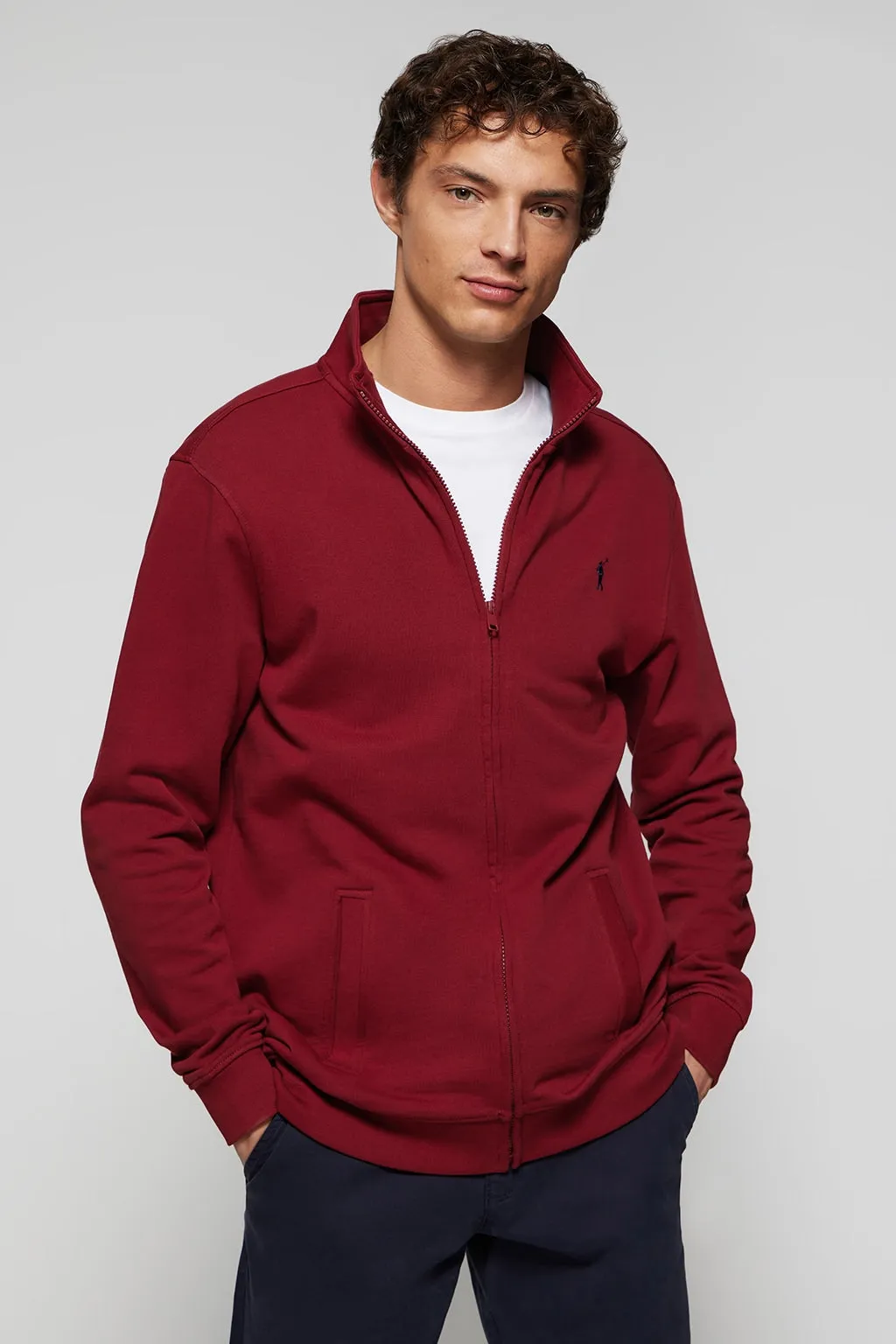 Sudadera abierta de cuello elevado granate con logo Rigby Go